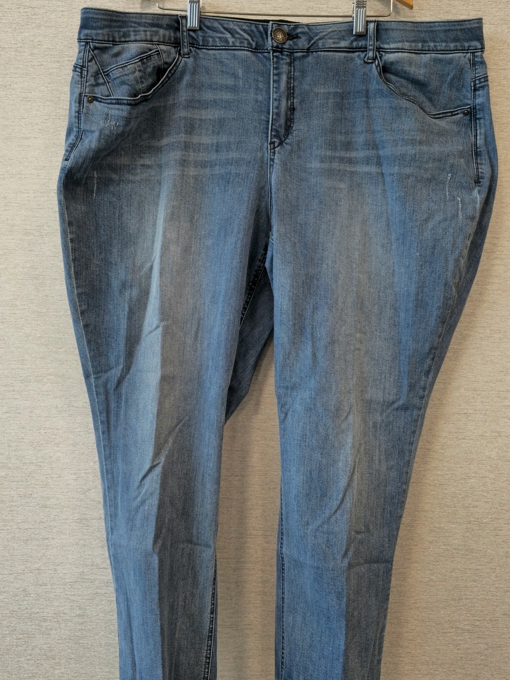 Democracy Straight Leg Jeans in Distressed Medium Blue Wash
